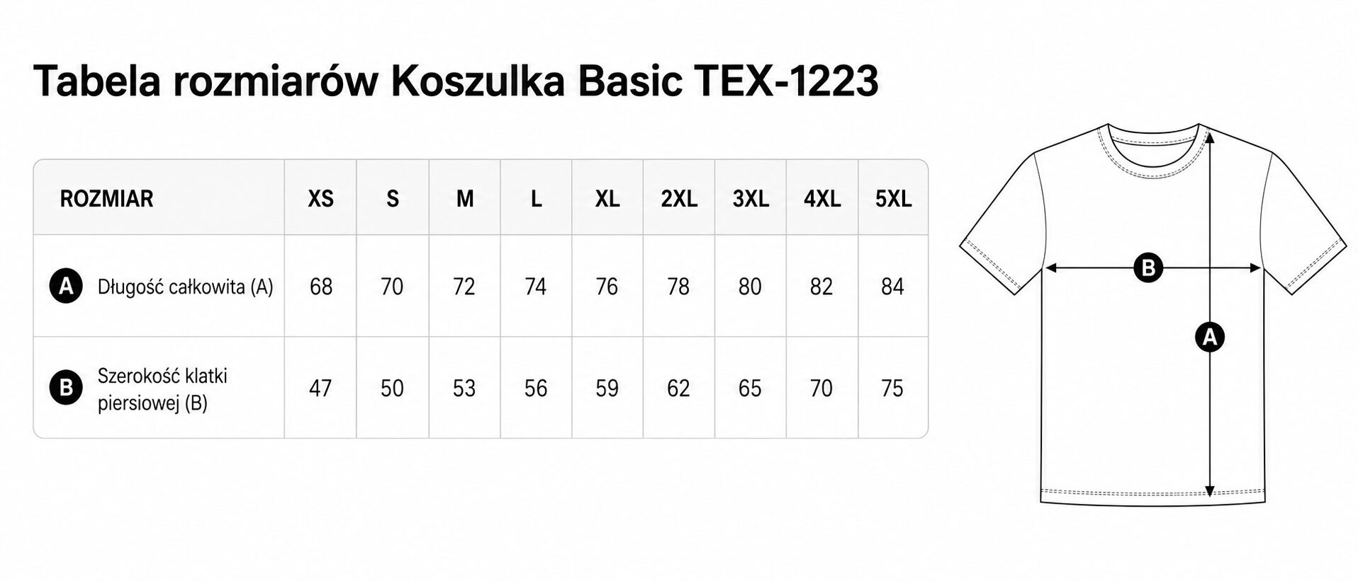 Tabela rozmiarów - Koszulka bawełniana Basic z Twoim nadrukiem