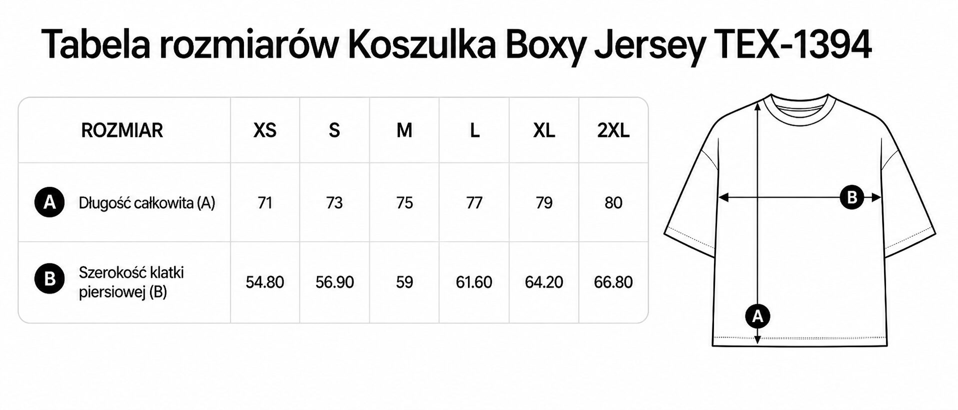 Tabela rozmiarów - Koszulka bawełniana Boxy Jeresey Plus z Twoim nadrukiem