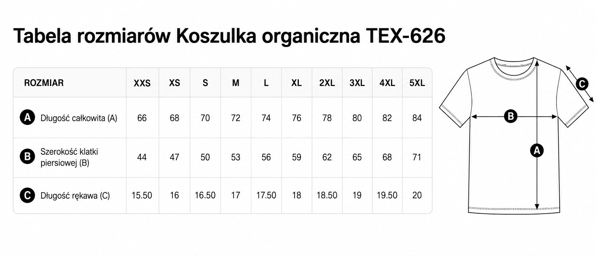 Tabela rozmiarów - Koszulka organiczna z Twoim nadrukiem