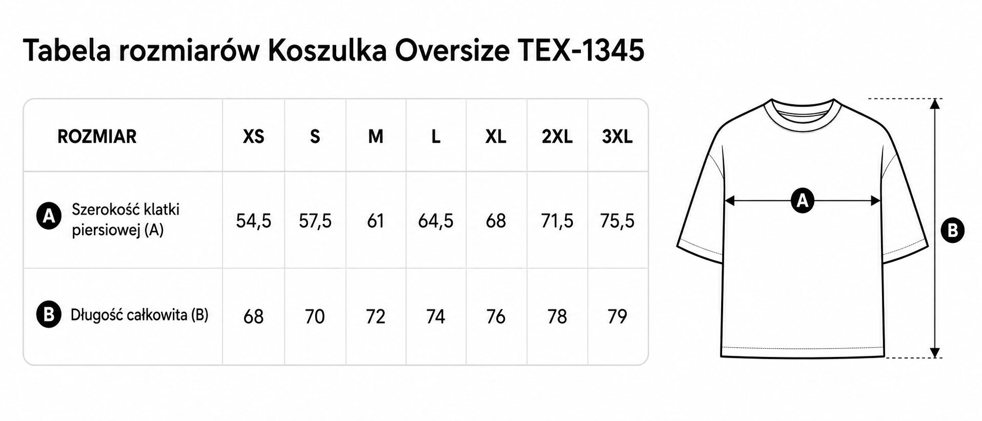 Tabela rozmiarów - Koszulka bawełniana Oversize z Twoim nadrukiem
