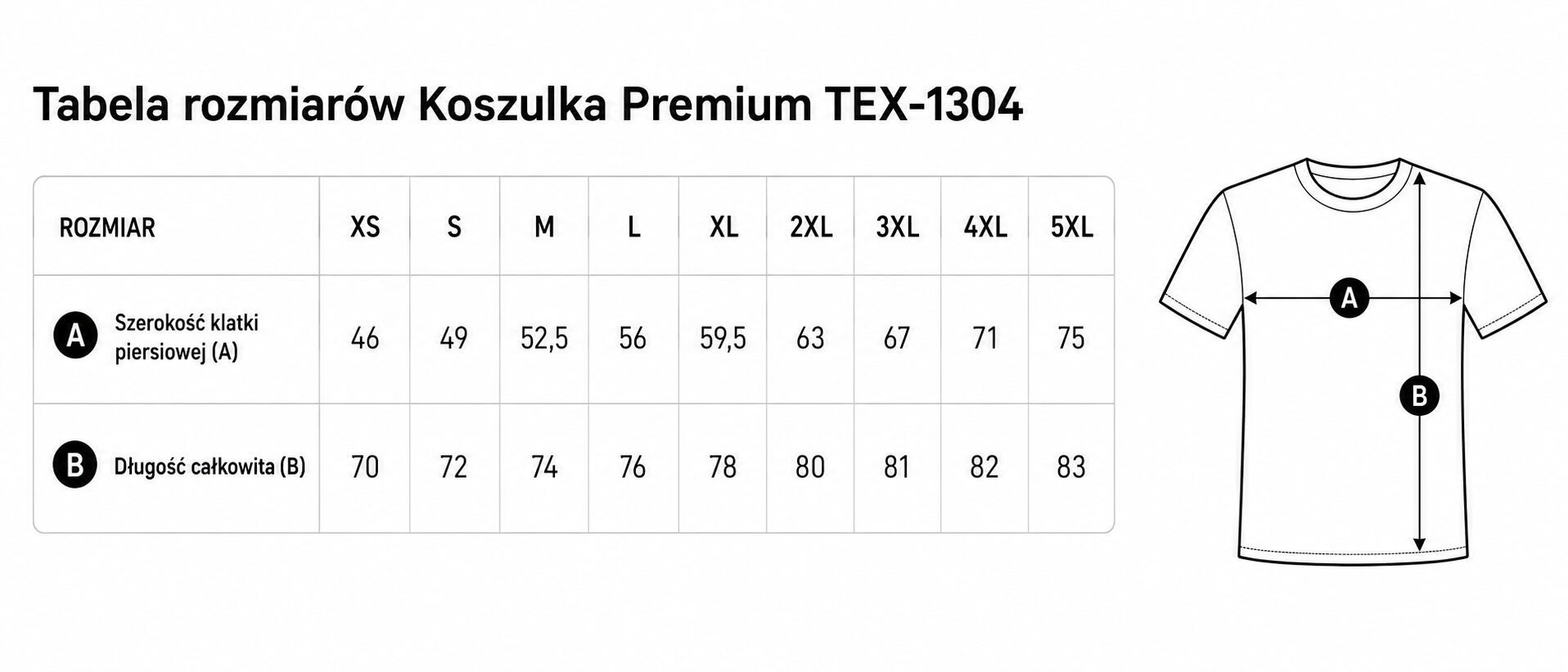 Tabela rozmiarów - Koszulka bawełniana Premium z Twoim nadrukiem